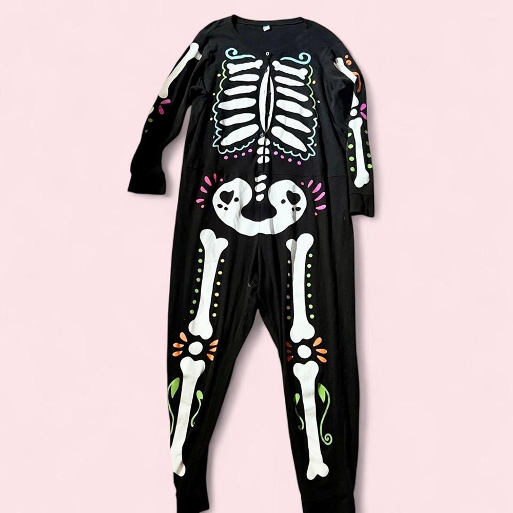 Skeleton Sugar Skull Day of the Dead Spooky Onesie Unisex XXL Costume Lounge